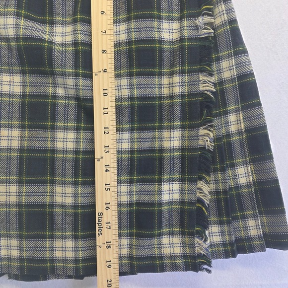 Vintage Steerdo Plaid Wool Blend Kilt Skirt Green Blue Made in England Size 10 - Picture 5 of 7